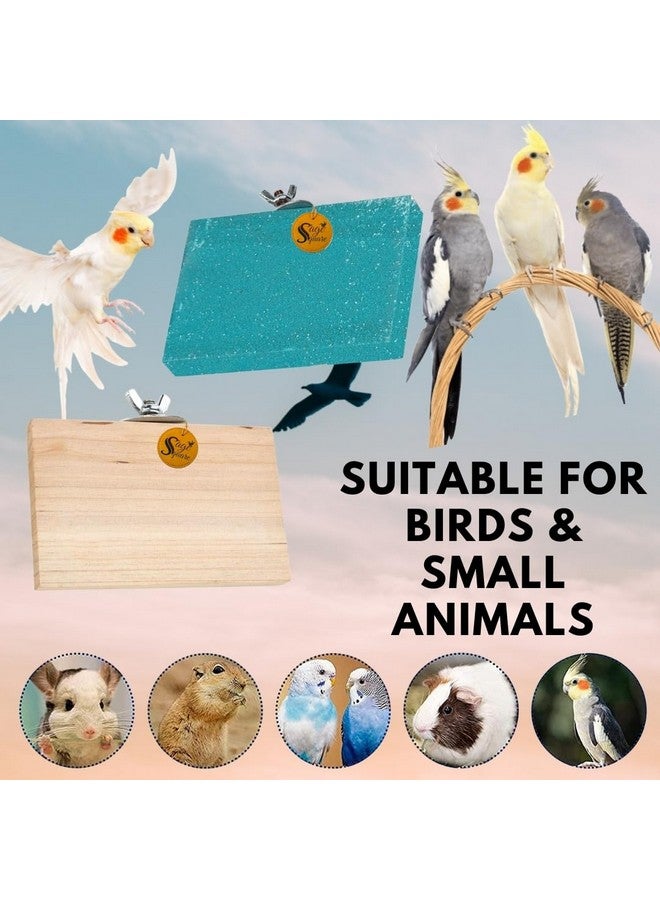 سايج سكوير منصة رمل خشبية مصنوعة من الخشب الطبيعي، مجموعة من اثنين (3*4.5 بوصة ورمل 3*4.5 بوصة) حامل مجثم على شكل مستطيل، ملحقات القفص، لعبة مرحة، مناسبة للطيور والببغاوات والبادجي - Image 4