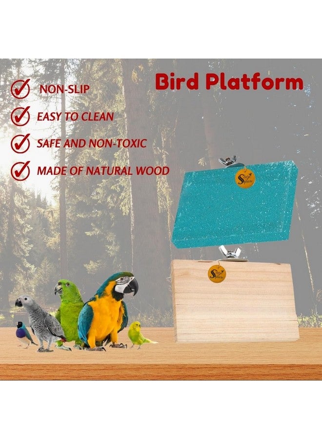 سايج سكوير منصة رمل خشبية مصنوعة من الخشب الطبيعي، مجموعة من اثنين (3*4.5 بوصة ورمل 3*4.5 بوصة) حامل مجثم على شكل مستطيل، ملحقات القفص، لعبة مرحة، مناسبة للطيور والببغاوات والبادجي - Image 3