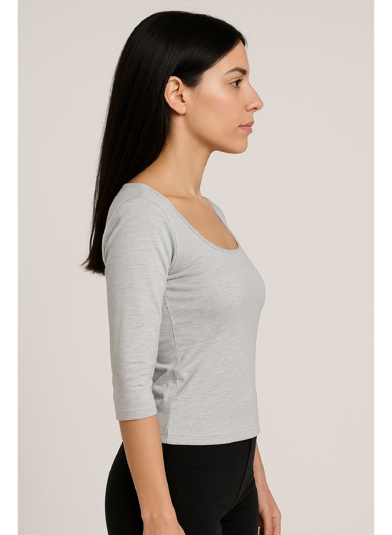 MANIKAN Women's Undershirt Athletic Scoop Neck Top with Sleeves and Compression Slim Fit Stretch Undershirt - Image 3