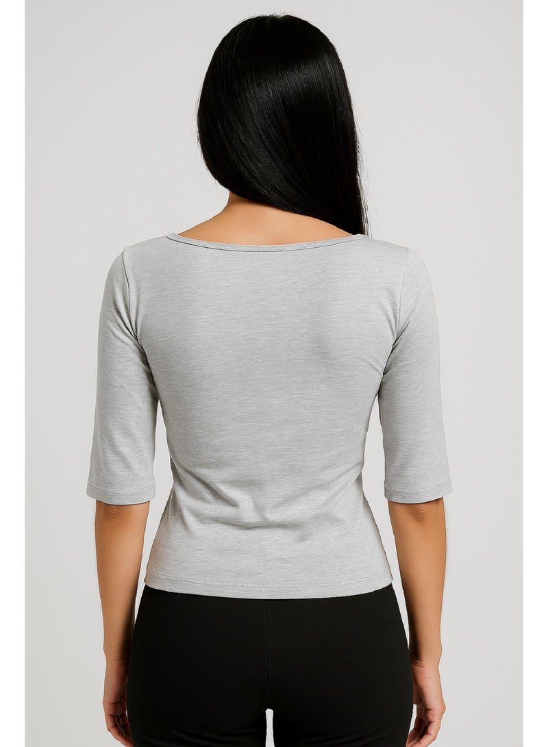 MANIKAN Women's Undershirt Athletic Scoop Neck Top with Sleeves and Compression Slim Fit Stretch Undershirt - Image 2