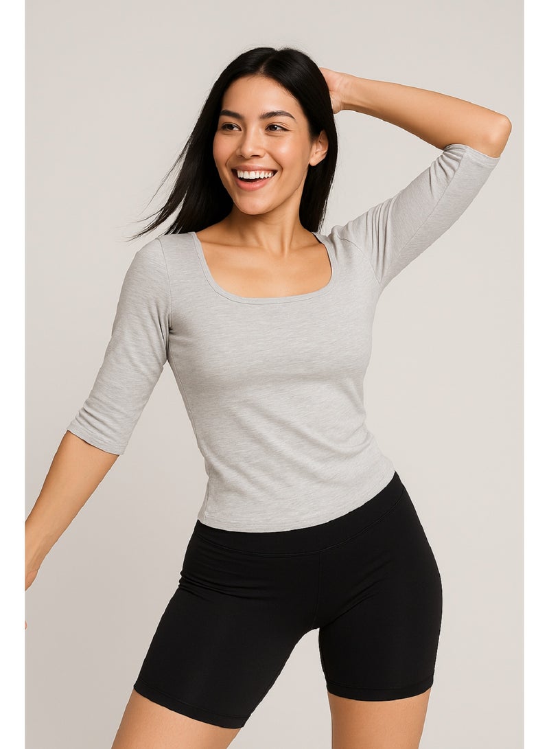 MANIKAN Women's Undershirt Athletic Scoop Neck Top with Sleeves and Compression Slim Fit Stretch Undershirt - Image 4