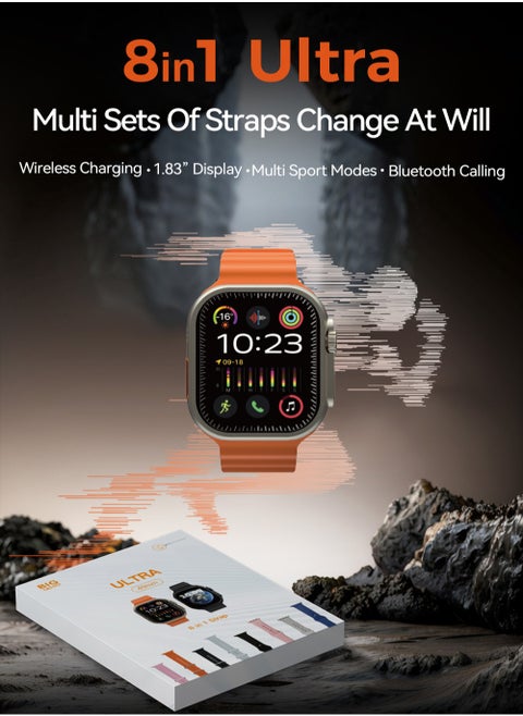 1.83-inch High-Definition Smart Watch Set, with 8 interchangeable straps to match your mood, taking care of both your health and entertainment