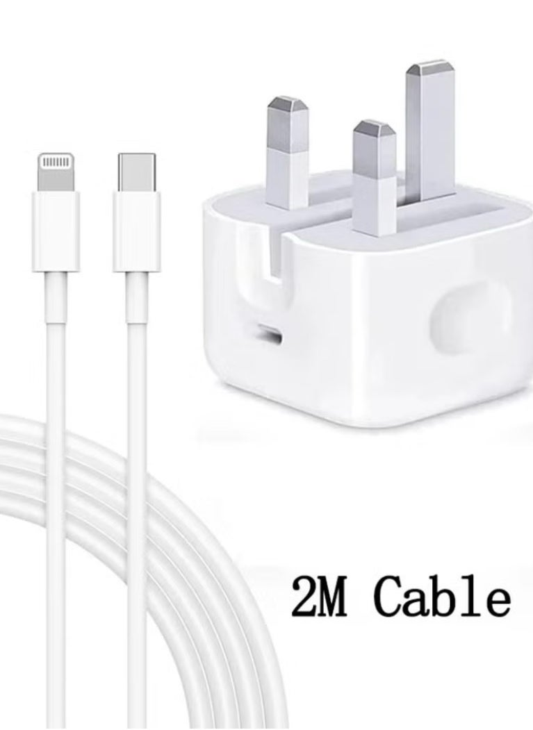 Generic iPhone 20W PD Quick Charger, Type-C Electric Block Wall Charger Plug Adapter, 1m USB-C Cable to Lightning for 14 13 12 11 Pro Mini XS XR X, iPad, AirPod, Apple MFi Certified, White  - Image 1