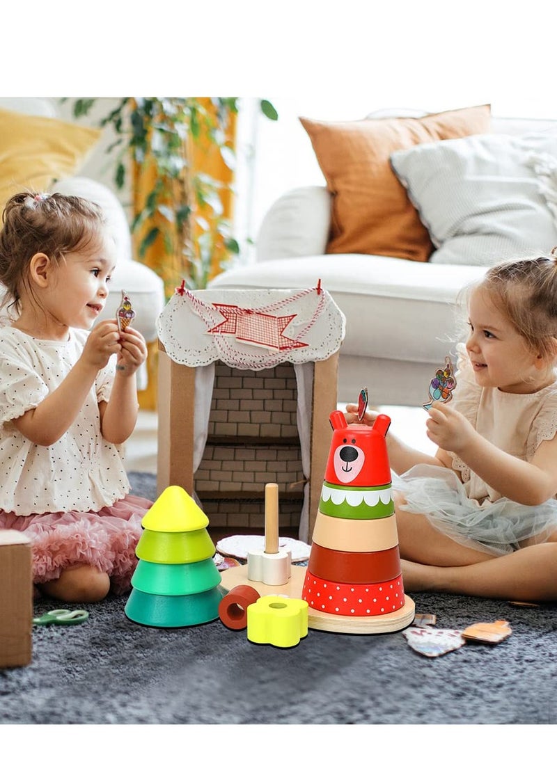 Rainbow Wooden Stacking Toys for Toddlers Shape Sorting Learning Gift for Boys and Girls Brain Development - Image 5