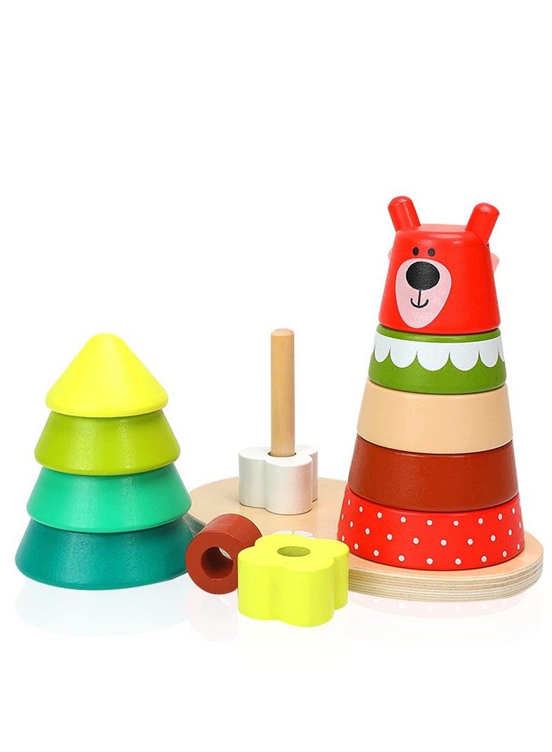 Rainbow Wooden Stacking Toys for Toddlers Shape Sorting Learning Gift for Boys and Girls Brain Development - Image 1