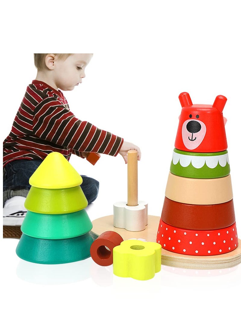 Rainbow Wooden Stacking Toys for Toddlers Shape Sorting Learning Gift for Boys and Girls Brain Development - Image 3