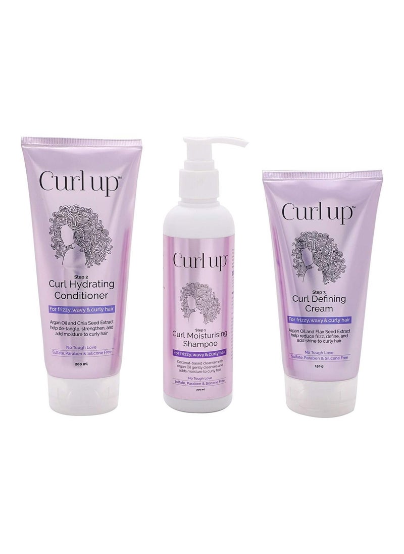 Curl Up Care Bundle with Curly Hair Shampoo, Conditioner and Leave in Curl Defining Cream - For Dry Frizzy, Wavy & Curly Hair - Sulphate Paraben And Silicone Free (Combo of 3)  - Image 1
