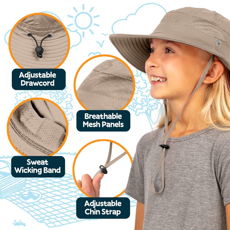 GearTOP Safari Hats for Kids UPF 50+ Kids Sun Hats Boys & Girls Bucket Hat, Khaki, Ages 5-13 - Image 3