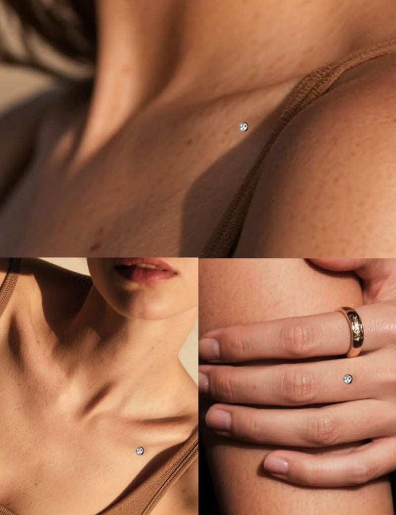 Tornito Dermal Anchor Tops and Base 14G Stainless Steel Microdermal Piercings Jewelry Punk Internally Threaded Star Heart CZ Gem Tops Surface Skin Piercing Studs for Women Men Silver Tone 5mm 6mm 7mm - Image 3