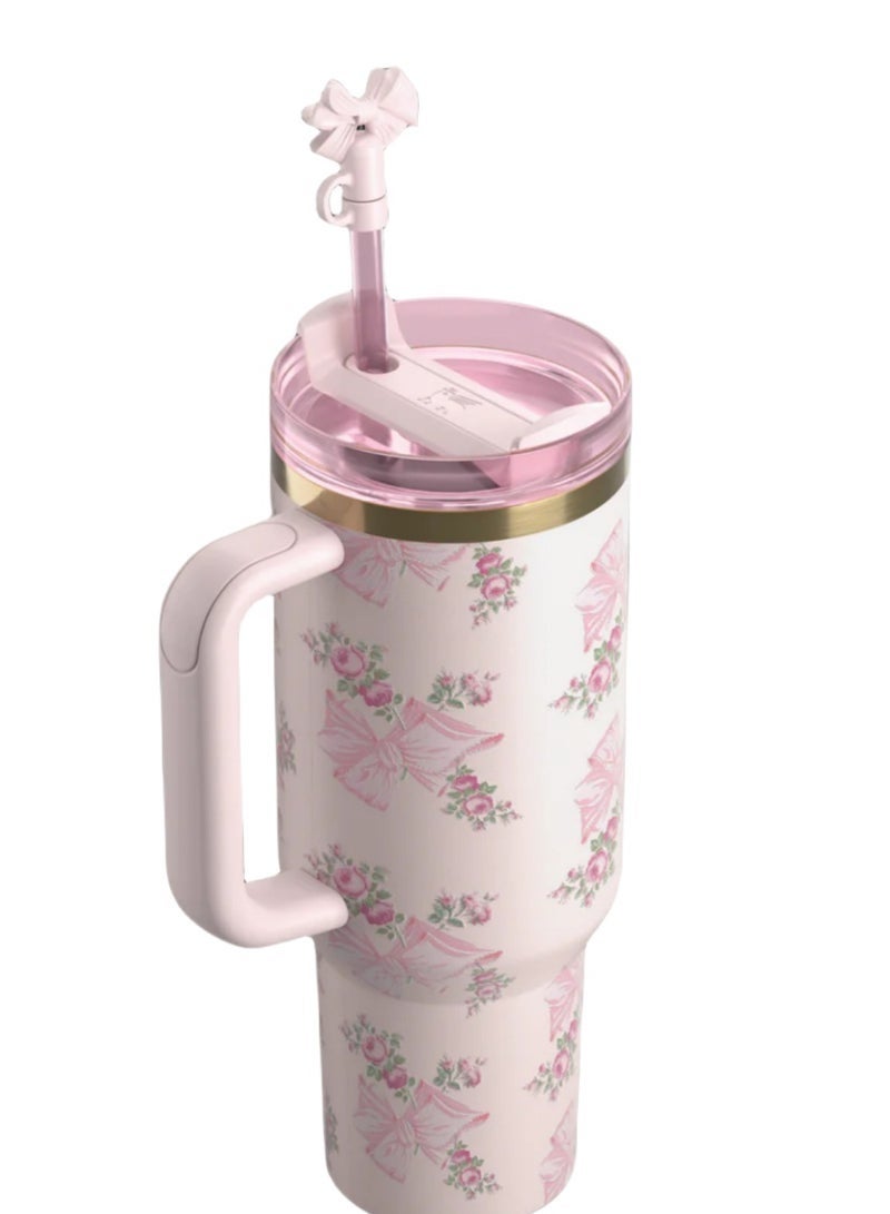 Stanley 40oz Stanley Love Shack Fancy H2.0 FlowState Tumbler Rose Red, Vacuum Insulated Stainless Steel with Lid Straw Stopper Gift Box - Image 3