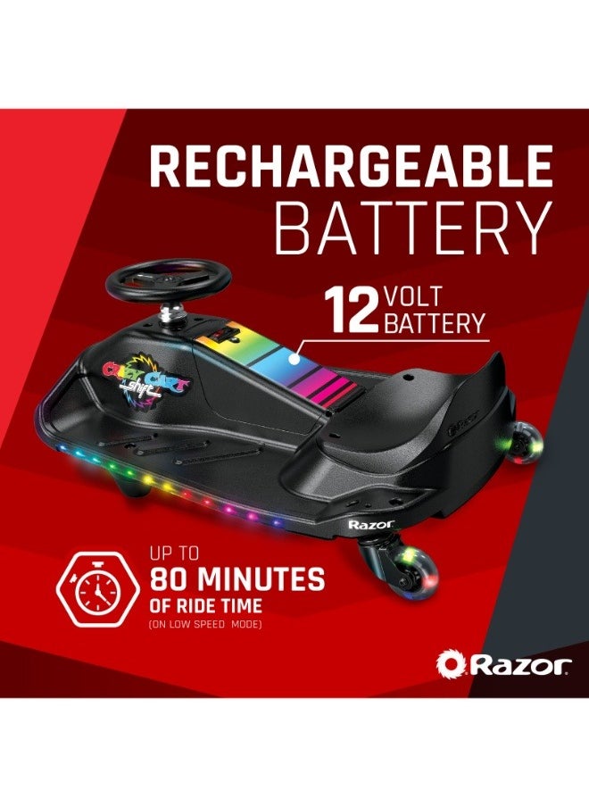 Razor - Crazy Cart Shift Lightshow, Go Kart for Kids, 13km/h Max Speed, Multi-Color LED Underglow, Simplified Steering, 12V Battery, 54 kg Limit - Ultimate Drift Kart For Kids - Image 1