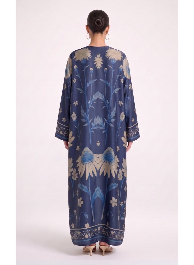Next Abaya Navy Blue Printed Silk Abaya - Image 2