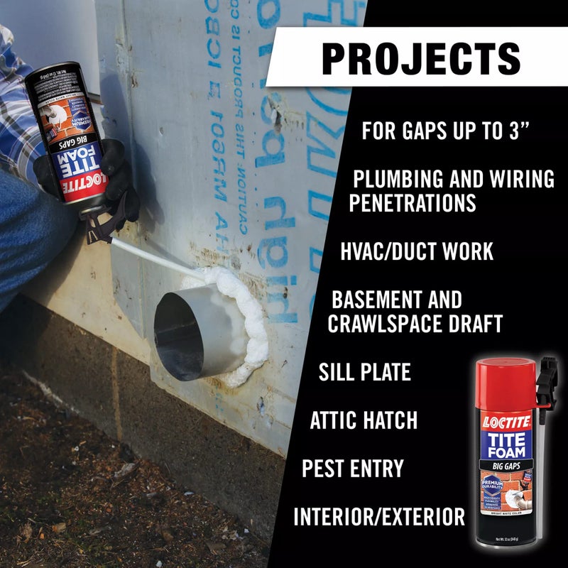 Loctite Tite Foam Big Gaps Spray Foam Sealant, 12 fl oz Can, 1 Pack - Polyurethane Expanding Insulation - Image 3