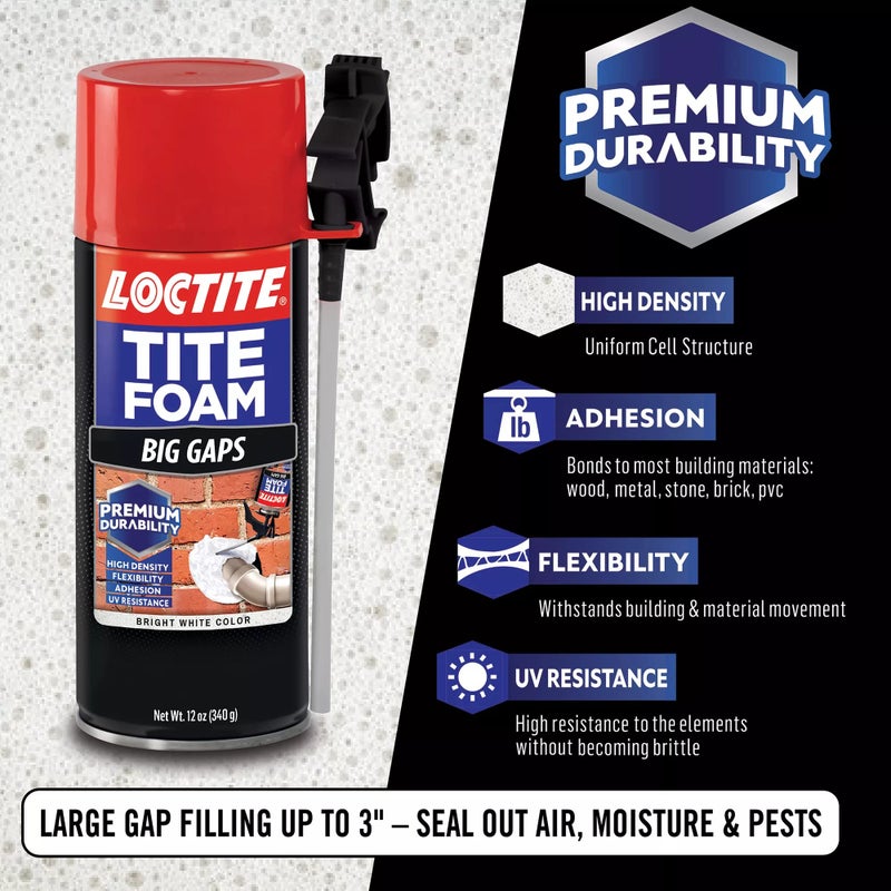 Loctite Tite Foam Big Gaps Spray Foam Sealant, 12 fl oz Can, 1 Pack - Polyurethane Expanding Insulation - Image 4