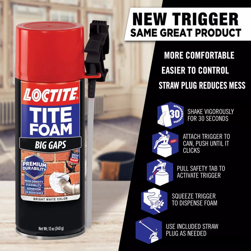 Loctite Tite Foam Big Gaps Spray Foam Sealant, 12 fl oz Can, 1 Pack - Polyurethane Expanding Insulation - Image 2