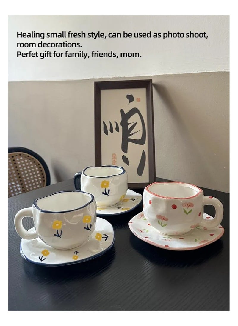 Qahwa Elegant coffee cup with saucer - ceramic decorated with blue and yellow flowers - Image 4