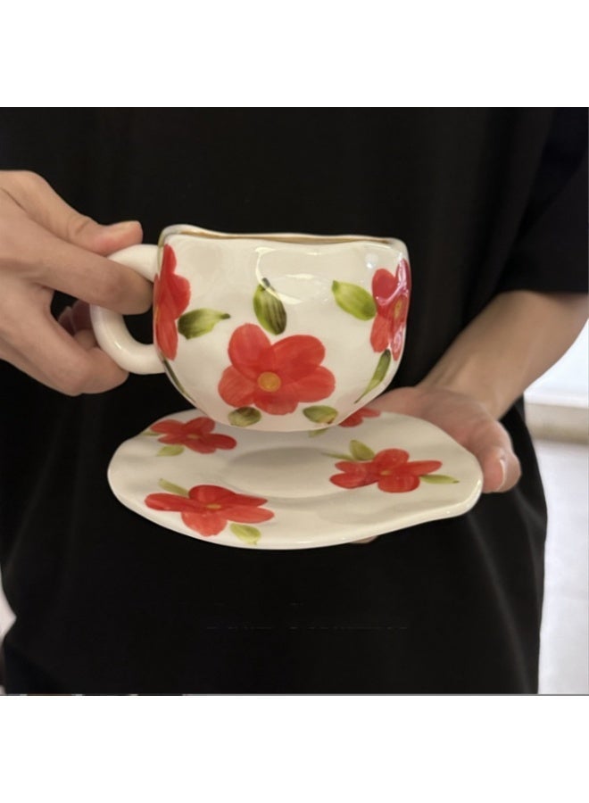Elegant coffee cup with saucer - ceramic decorated with flowers - Image 1