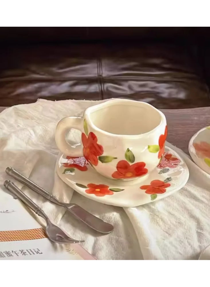 Elegant coffee cup with saucer - ceramic decorated with flowers - Image 4