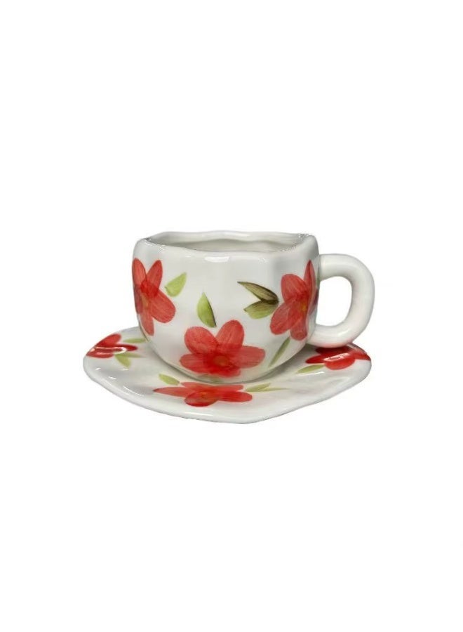 Elegant coffee cup with saucer - ceramic decorated with flowers - Image 3