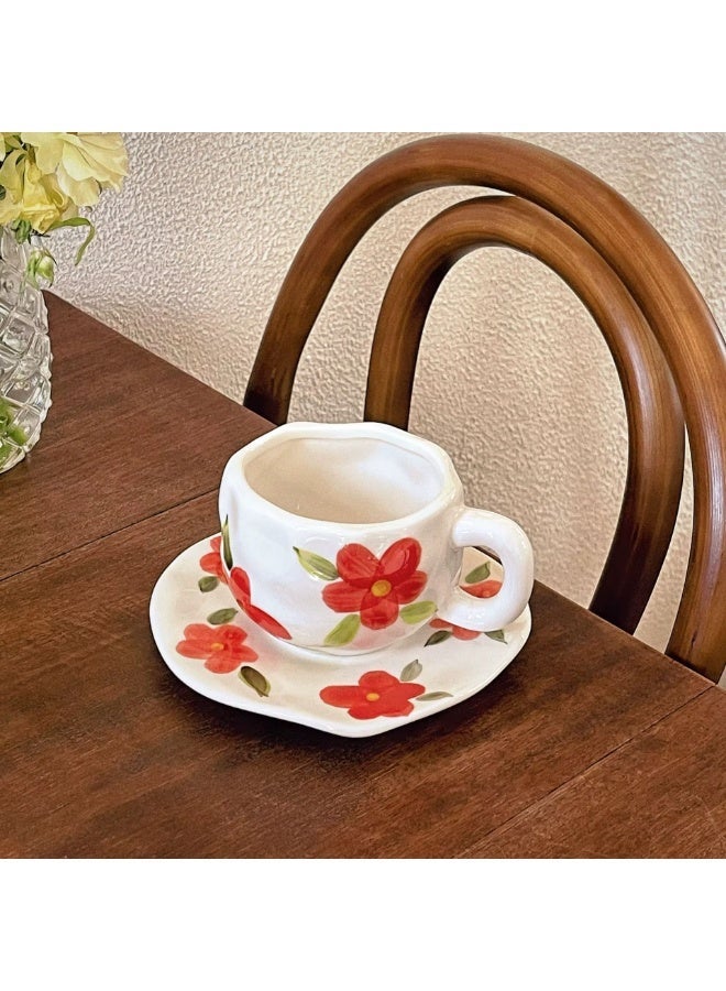 Elegant coffee cup with saucer - ceramic decorated with flowers - Image 2