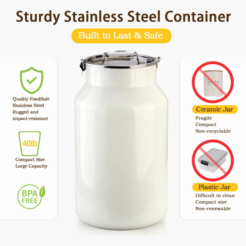 Aloxina Dog-Cat Food Storage Container 40 lb/38 Qt, Large Stainless Steel Pet Food Bin with Airtight Lid & Scoop Included, Durable 304 Metal Storage for Dogs & Cats - Image 3