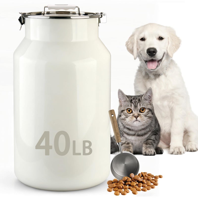 Aloxina Dog-Cat Food Storage Container 40 lb/38 Qt, Large Stainless Steel Pet Food Bin with Airtight Lid & Scoop Included, Durable 304 Metal Storage for Dogs & Cats - Image 1