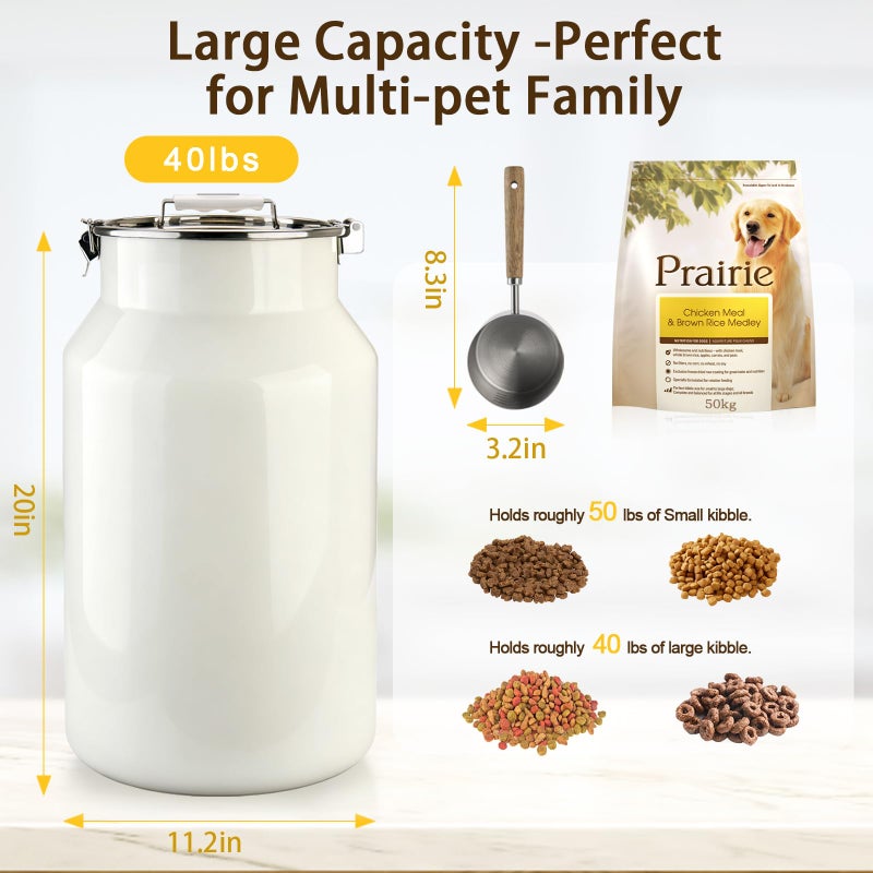 Aloxina Dog-Cat Food Storage Container 40 lb/38 Qt, Large Stainless Steel Pet Food Bin with Airtight Lid & Scoop Included, Durable 304 Metal Storage for Dogs & Cats - Image 2