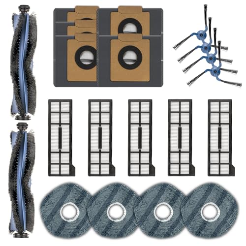 BRUVISH (20 Pack) X10 Pro Omni Replacement Parts Accessories Kit for Eufy X10 Pro Omni Robot Vacuum, 2 Roller Brushes, 4 Side Brushes, 5 Dust Bags, 5 HEPA Filters, 4 Mop Pads - Image 1