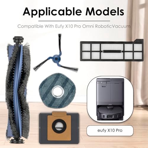 BRUVISH (20 Pack) X10 Pro Omni Replacement Parts Accessories Kit for Eufy X10 Pro Omni Robot Vacuum, 2 Roller Brushes, 4 Side Brushes, 5 Dust Bags, 5 HEPA Filters, 4 Mop Pads - Image 2
