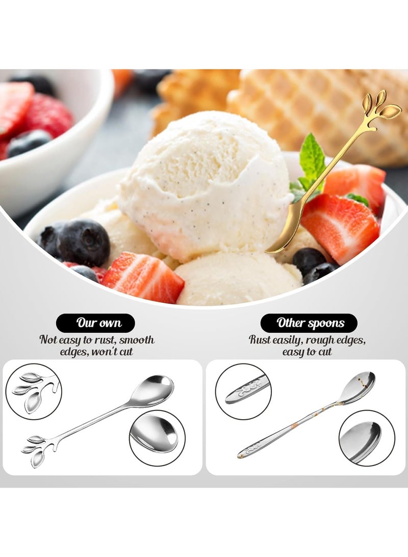 RATSAW 12 PCS Elegant Silver Leaf Coffee Spoons 4.9" Mini Stainless Steel Espresso and Dessert Tea Spoons Creative Leaf Tableware Dessert Spoon for Stirring Mixing Sugar Ice Cream Cake Coffee Tea - Image 4