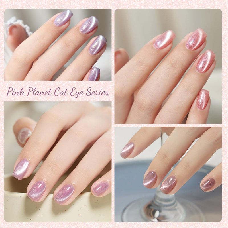 CANNI 8 Pcs 9 ML Cat Eye Gel Nail Polish Set, Pink Green Purple Silver Glitter Rainbow Holographic Cat Eye Gel Polish Kit with Magnet Shimmer Colors Nail Art Manicure Salon DIY Gifts - Image 5