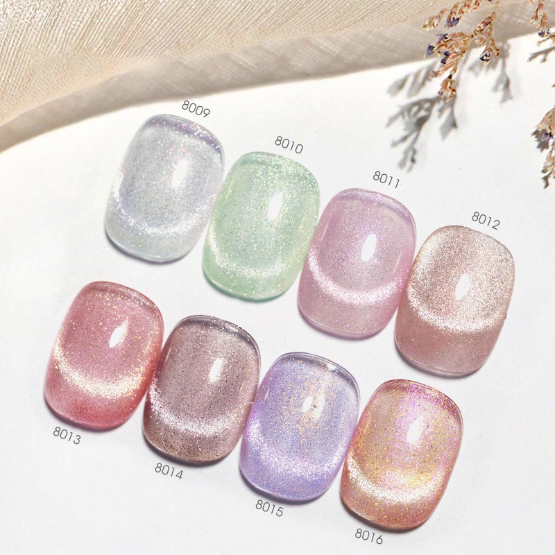 CANNI 8 Pcs 9 ML Cat Eye Gel Nail Polish Set, Pink Green Purple Silver Glitter Rainbow Holographic Cat Eye Gel Polish Kit with Magnet Shimmer Colors Nail Art Manicure Salon DIY Gifts - Image 3