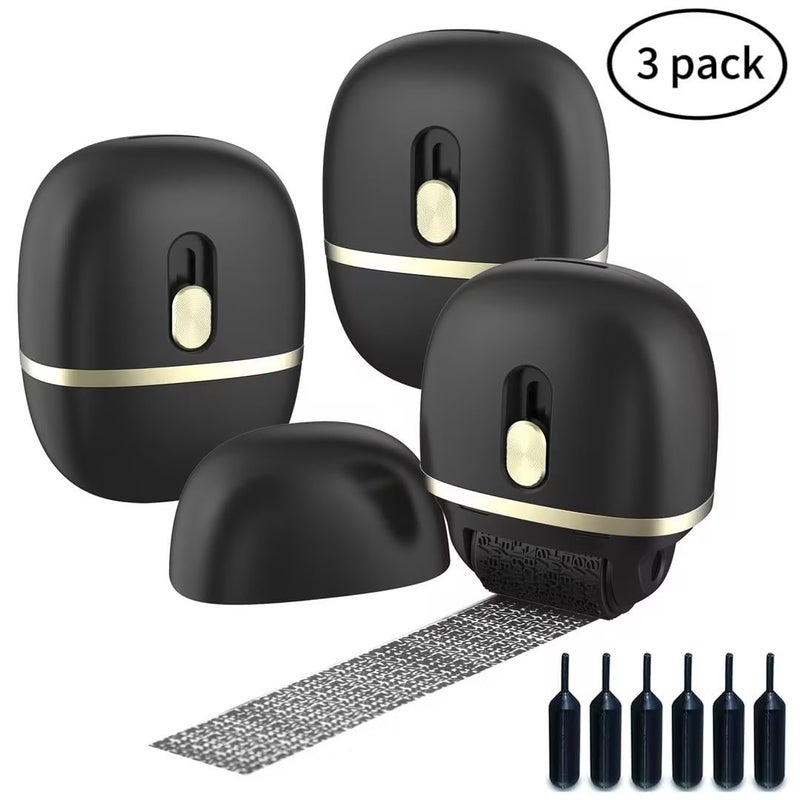 Lomil Identity Protection Roller Stamps  Wide Identity Theft Protection Stamp for ID Blockout with Refills  Privacy Confidential and Address Blocker Black 3 Pack