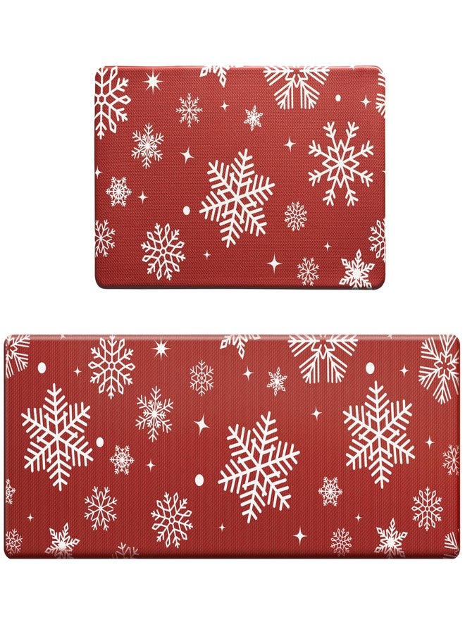 VivaNest Red Snowflake Winter Kitchen Rug Sets [2 PCs], Anti-Fatigue, Waterproof Non-Slip Kitchen Mats Heavy Duty Comfort Foam Rug for Christmas Floor, Home, Office, Sink, Laundry,17"x29"+17"x47" - Image 3