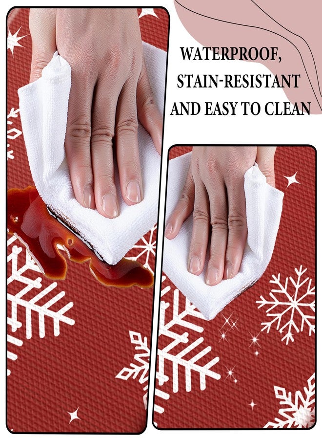 VivaNest Red Snowflake Winter Kitchen Rug Sets [2 PCs], Anti-Fatigue, Waterproof Non-Slip Kitchen Mats Heavy Duty Comfort Foam Rug for Christmas Floor, Home, Office, Sink, Laundry,17"x29"+17"x47" - Image 5