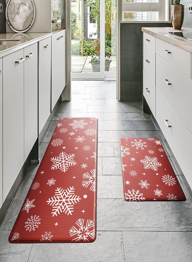 VivaNest Red Snowflake Winter Kitchen Rug Sets [2 PCs], Anti-Fatigue, Waterproof Non-Slip Kitchen Mats Heavy Duty Comfort Foam Rug for Christmas Floor, Home, Office, Sink, Laundry,17"x29"+17"x47" - Image 2