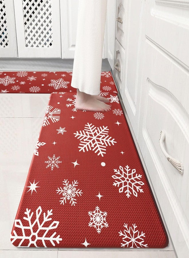 VivaNest Red Snowflake Winter Kitchen Rug Sets [2 PCs], Anti-Fatigue, Waterproof Non-Slip Kitchen Mats Heavy Duty Comfort Foam Rug for Christmas Floor, Home, Office, Sink, Laundry,17"x29"+17"x47" - Image 1