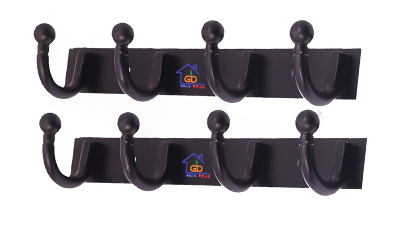 GHAR DWAR Heavy Duty Goli Stainless Steel Cloth Hanger Suitable for Bathroom Bedroom Kitchen Wall Hook Rail Hanging Scarf, Coat,Keys Tie Clothes Towel Door Robe Hanging (Pack of 2, Black 4 Hook) - Image 1