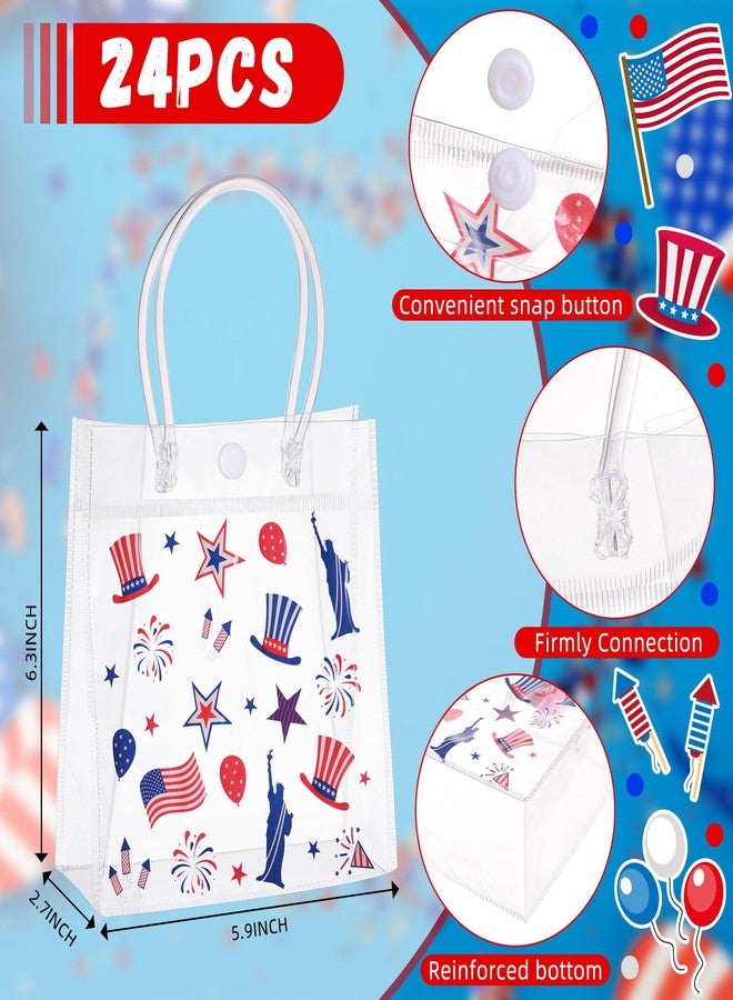 Wesnoy 24 Pcs Patriotic Clear Gift Bags Red White Blue Handles PVC Treat Bags for 250th Anniversary 4th of July(Classic - Image 2