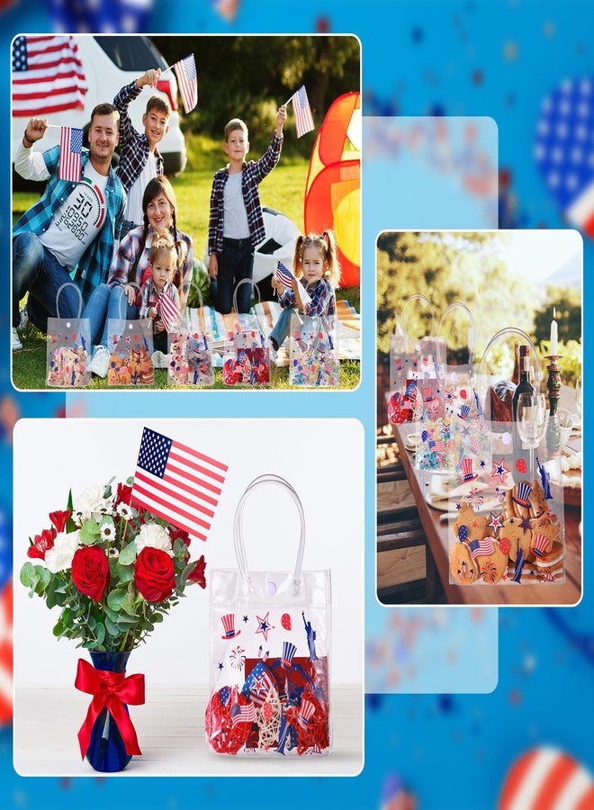 Wesnoy 24 Pcs Patriotic Clear Gift Bags Red White Blue Handles PVC Treat Bags for 250th Anniversary 4th of July(Classic - Image 5