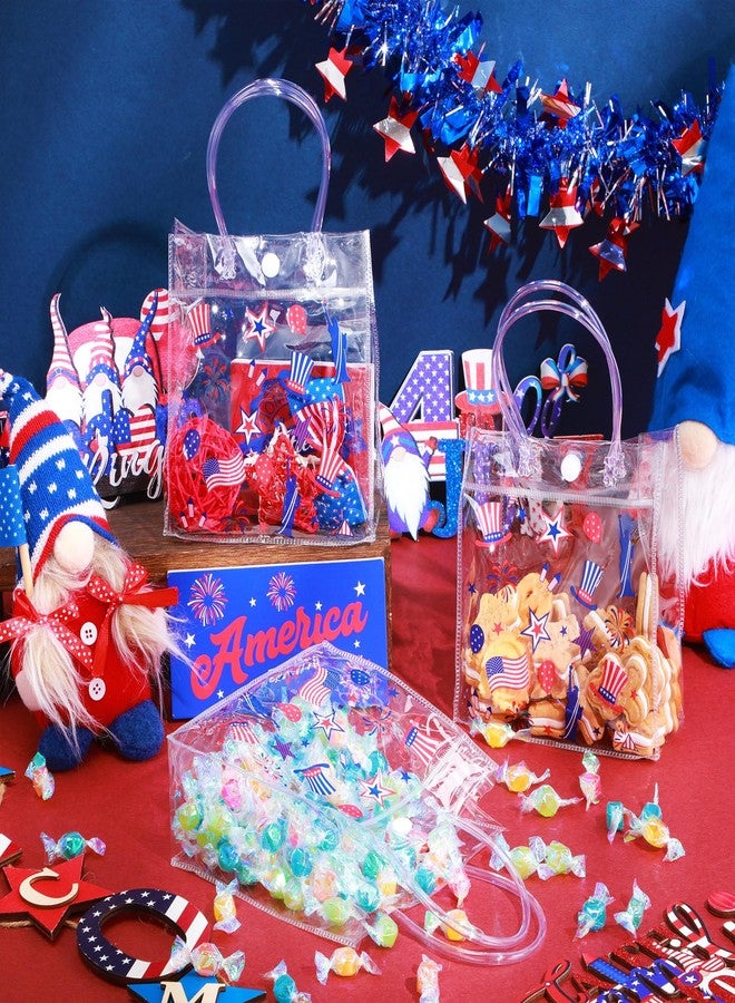 Wesnoy 24 Pcs Patriotic Clear Gift Bags Red White Blue Handles PVC Treat Bags for 250th Anniversary 4th of July(Classic - Image 3
