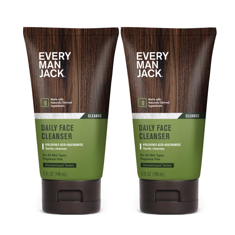 Every Man Jack Hydrating Face Wash for Men with Hyaluronic Acid & Niacinamide â€“ Gently Removes Dirt and Oil, Revives Dry, Dull Skin â€“ 5 fl oz (2 Pack) - Image 1