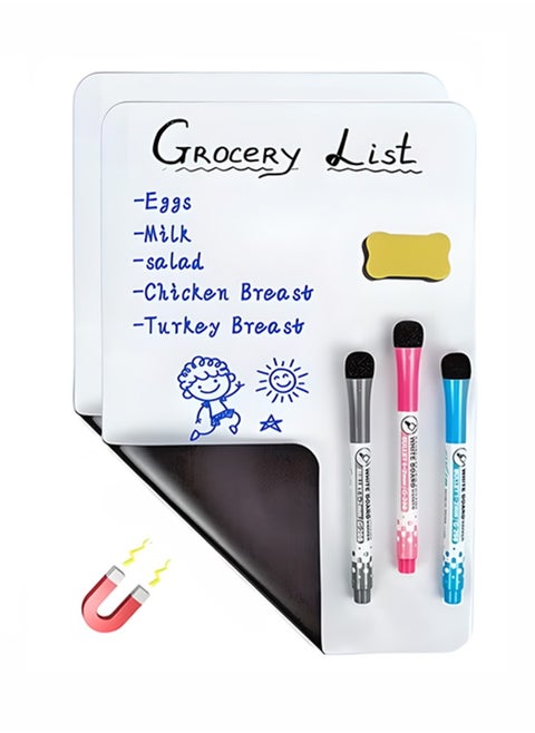 2Pcs Magnetic White Board, Portable Dry Erase Board with 3 Markers and Eraser