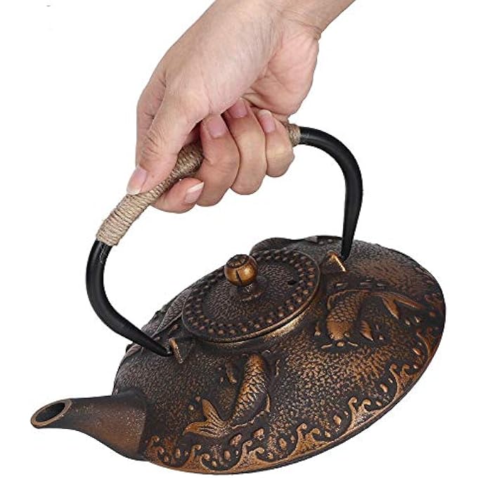 fasient Cast Iron Teapot09L Retro Carp Japanese Classic Cast Iron Tea KettleElegant ColorWonderful Workmanship Construction For OrnamentGiftCollection - Image 2