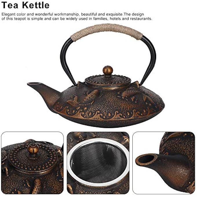fasient Cast Iron Teapot09L Retro Carp Japanese Classic Cast Iron Tea KettleElegant ColorWonderful Workmanship Construction For OrnamentGiftCollection - Image 3