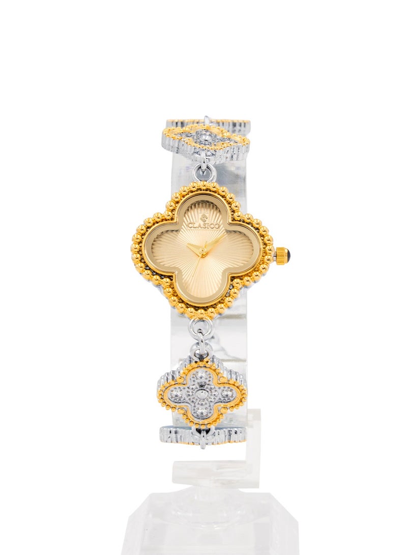 Clasico Warda Elegant Bracelet Watch with Clover Design - Gold & Silver Accents, Fashionable Women's Timepiece ⏱️✨ - Image 1