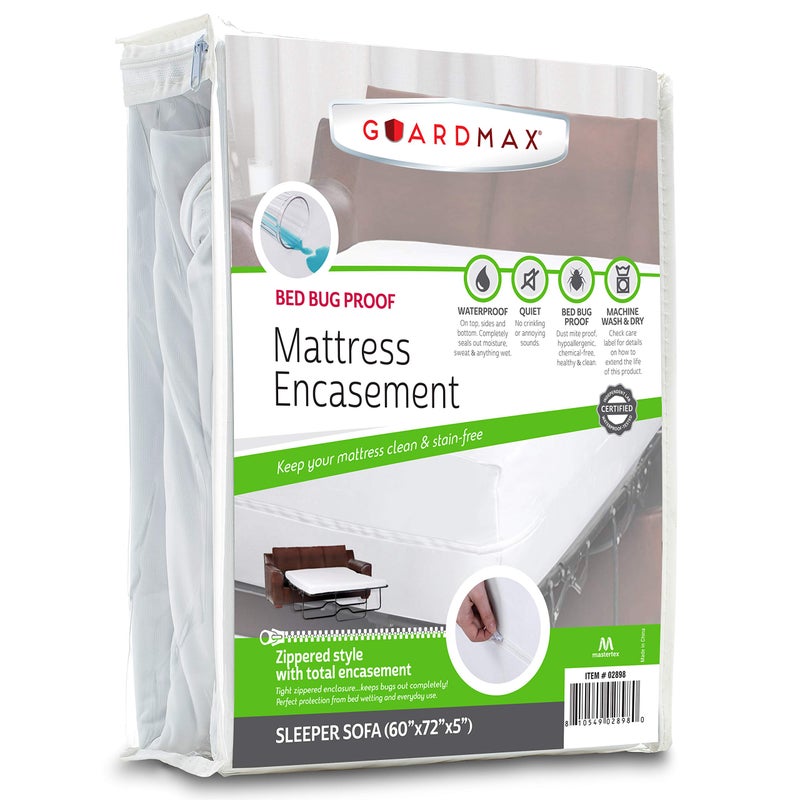 Guardmax Zippered Mattress Encasement - Sleeper Sofa Size - 100% Waterproof Mattress Protector - Bed Bug Mattress Cover Protects Against Bed Bugs  Dust  and Dirt - Soft  Breatheable  & Hypoallergenic