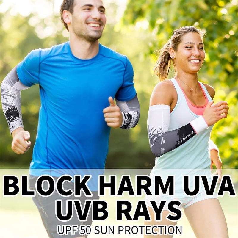 YARDHOBI 2 Pairs Cooling UV Sun Protection Sports Compression Arm Sleeves - Image 2