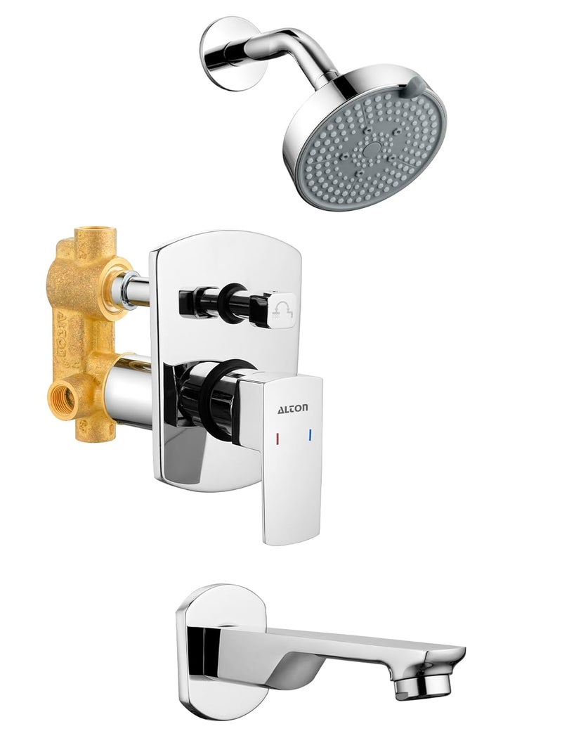 ALTON QDRL5960 Brass Concealed Body High Flow Diverter Full set With 5Function Overhead Shower and Bath Tub Spout Bathroom Shower System Silver - Image 1