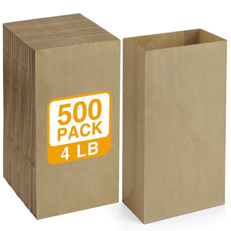 BagDream 500 Pack #4 Standard Lunch Bags, Natural Brown Kraft Paper Lunch Sacks Bulk for Snacks, Sandwich, Crafts, Party Favor Paper Bags 4 lb Capacity - Image 1